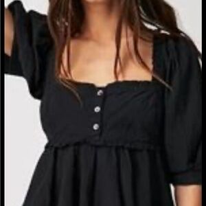 Pink Lily Black Button Front Babydoll Top